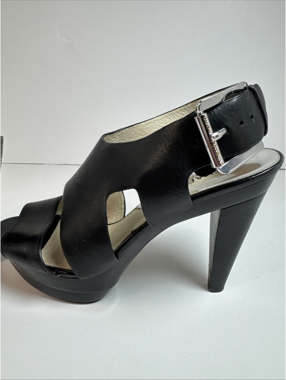 Michael Kors Carla Platform Leather Block Heel Sandals Women’s Size 8 Black - Picture 3 of 9